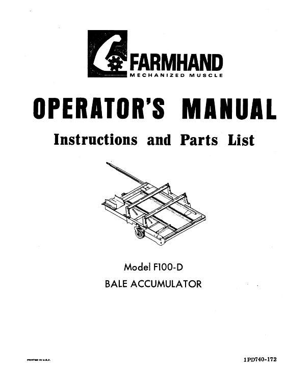 AGCO F100-D Bale Accumulator (1972) Operator Manual 1PD740172 English 1 AGCO F100-D Bale Accumulator (1972) Operator Manual 1PD740172 English