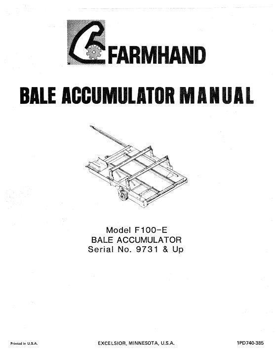AGCO F100-E Bale Accumulator (eff sn 9731, 1985) Operator Manual 1PD740385 English 1 AGCO F100-E Bale Accumulator (eff sn 9731, 1985) Operator Manual 1PD740385 English