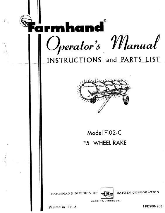 AGCO F102-C Wheel Rake (F5, 1966) Operator Manual 1PD706266 English 1 AGCO F102-C Wheel Rake (F5, 1966) Operator Manual 1PD706266 English