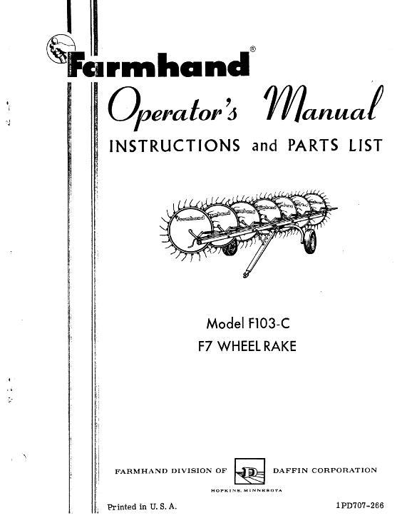 AGCO F103-C Wheel Rake (F7, 1966) Operator Manual 1PD707266 English 1 AGCO F103-C Wheel Rake (F7, 1966) Operator Manual 1PD707266 English