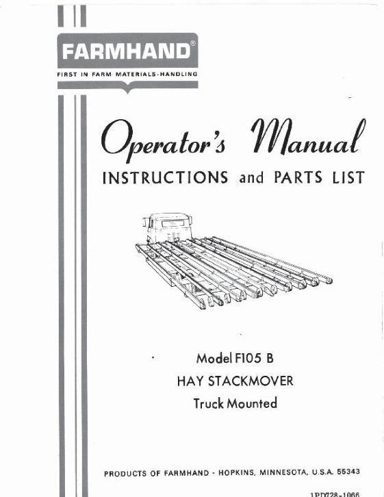 AGCO F105-B Hay Stackmover (truck mounted, 1966) Operator Manual 1PD7281066 English 1 AGCO F105-B Hay Stackmover (truck mounted, 1966) Operator Manual 1PD7281066 English