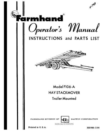 AGCO F106-A Hay Stackmover (trailer mounted, 1964) Operator Manual FS10691164 English 1 AGCO F106-A Hay Stackmover (trailer mounted, 1964) Operator Manual FS10691164 English