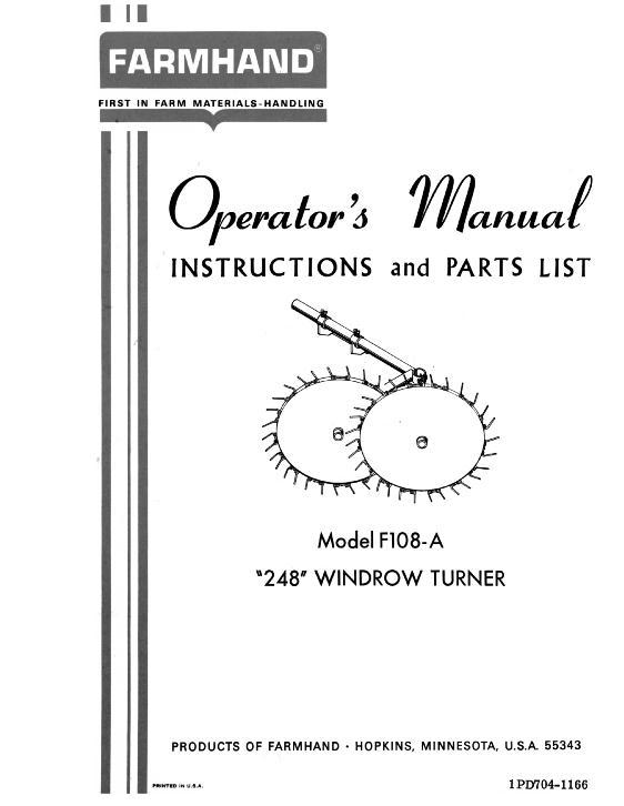 AGCO F108-A Windrow Turner (248, 1966) Operator Manual 1PD7041166 English 1 AGCO F108-A Windrow Turner (248, 1966) Operator Manual 1PD7041166 English
