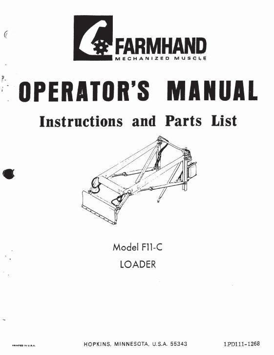 AGCO F11-C Loader (mounted, 1968) Operator Manual 1PD1111268 English 1 AGCO F11-C Loader (mounted, 1968) Operator Manual 1PD1111268 English