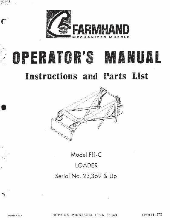 AGCO F11-C Loader (mounted, eff sn 23369, 1972) Operator Manual 1PD111272 English 1 AGCO F11-C Loader (mounted, eff sn 23369, 1972) Operator Manual 1PD111272 English