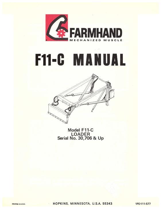AGCO F11-C Loader (mounted, eff sn 30706, 1977) Operator Manual 1PD111577 English 1 AGCO F11-C Loader (mounted, eff sn 30706, 1977) Operator Manual 1PD111577 English
