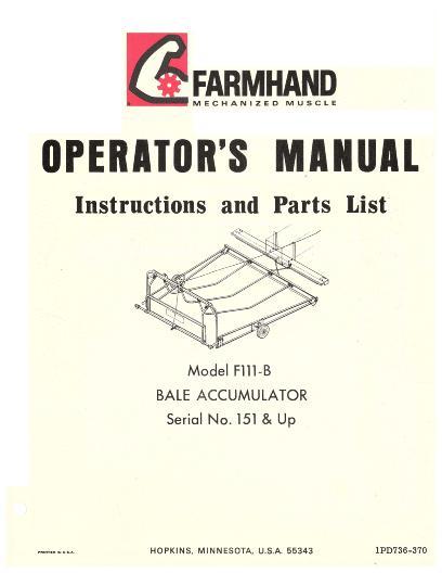 AGCO F111-B Bale Accumulator (eff sn 151, 1970) Operator Manual 1PD736370 English 1 AGCO F111-B Bale Accumulator (eff sn 151, 1970) Operator Manual 1PD736370 English