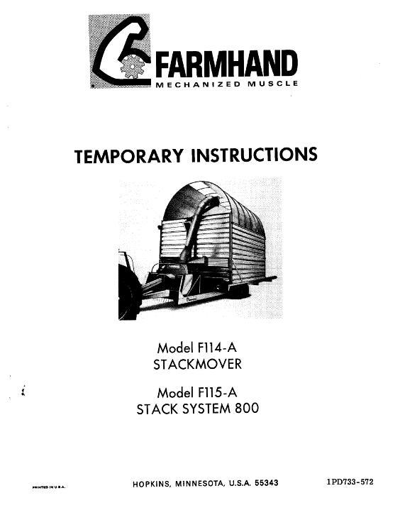 AGCO F114-A Hay Stackmover F115-A Stack System (800, 1972) Operator Manual 1PD733572 English