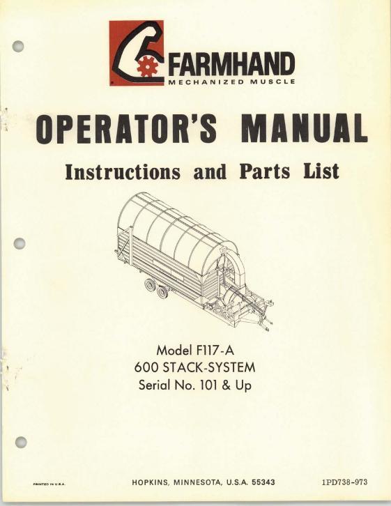 AGCO F117-A Hay Stack System (600, eff sn 101, 1973) Operator Manual 1PD738973 English 1 AGCO F117-A Hay Stack System (600, eff sn 101, 1973) Operator Manual 1PD738973 English