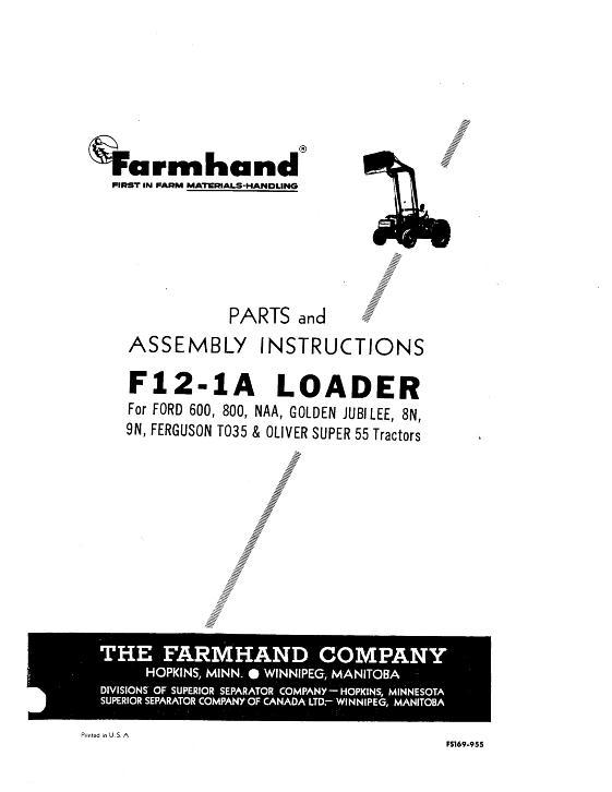AGCO F12-1A Loader (mounted, 1955) Operator Manual FS169955 English
