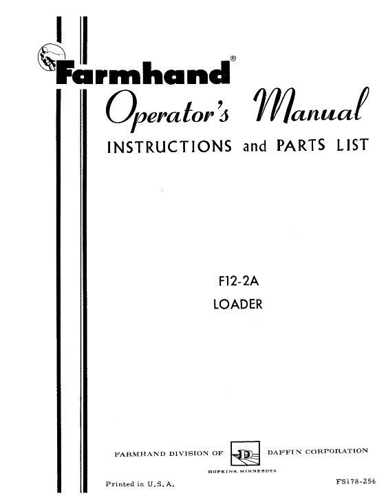 AGCO F12-2A Loader (mounted, 1956) Operator Manual FS178256 English 1 AGCO F12-2A Loader (mounted, 1956) Operator Manual FS178256 English