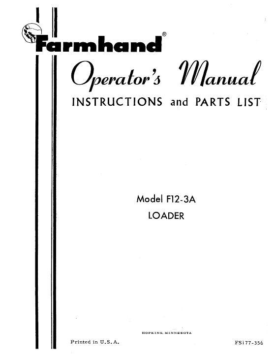 AGCO F12-3A Loader (mounted, 1956) Operator Manual FS177356 English 1 AGCO F12-3A Loader (mounted, 1956) Operator Manual FS177356 English