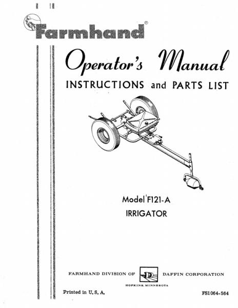 AGCO F121-A Irrigator (1964) Operator Manual FS1064564 English 1 AGCO F121-A Irrigator (1964) Operator Manual FS1064564 English