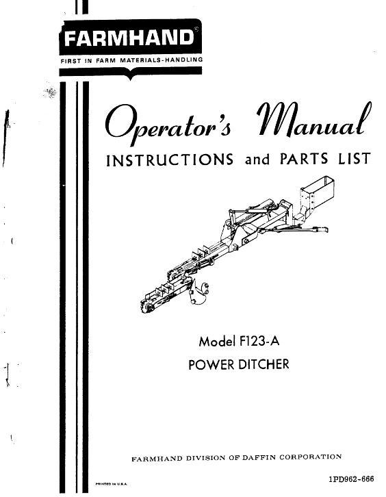 AGCO F123-A Power Ditcher (1966) Operator Manual 1PD962666 English