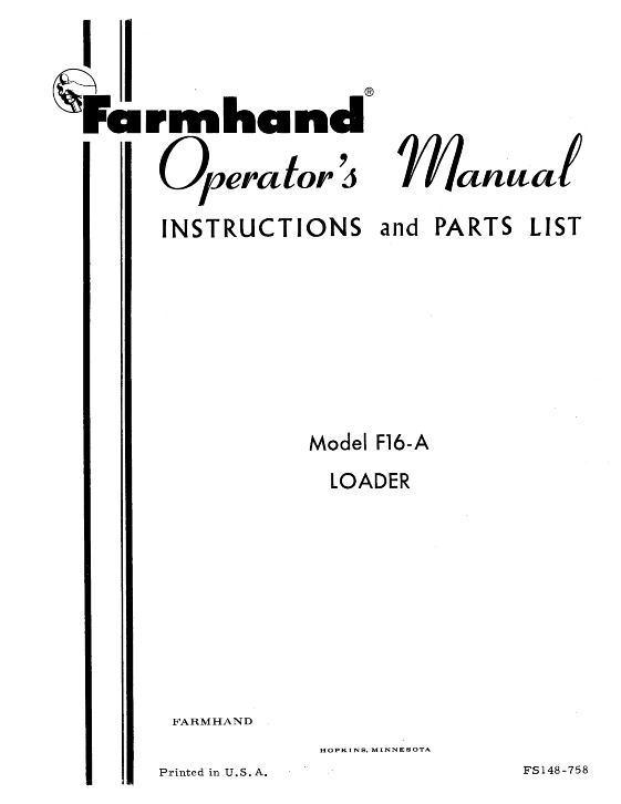 AGCO F16-A Loader (mounted, 1958) Operator Manual FS148758 English 1 AGCO F16-A Loader (mounted, 1958) Operator Manual FS148758 English
