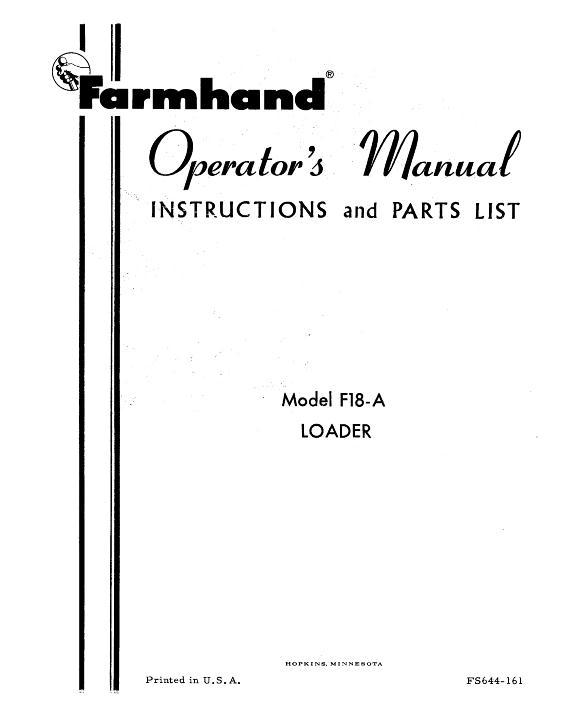 AGCO F18-A Loader (mounted, 1961) Operator Manual FS644161 English 1 AGCO F18-A Loader (mounted, 1961) Operator Manual FS644161 English