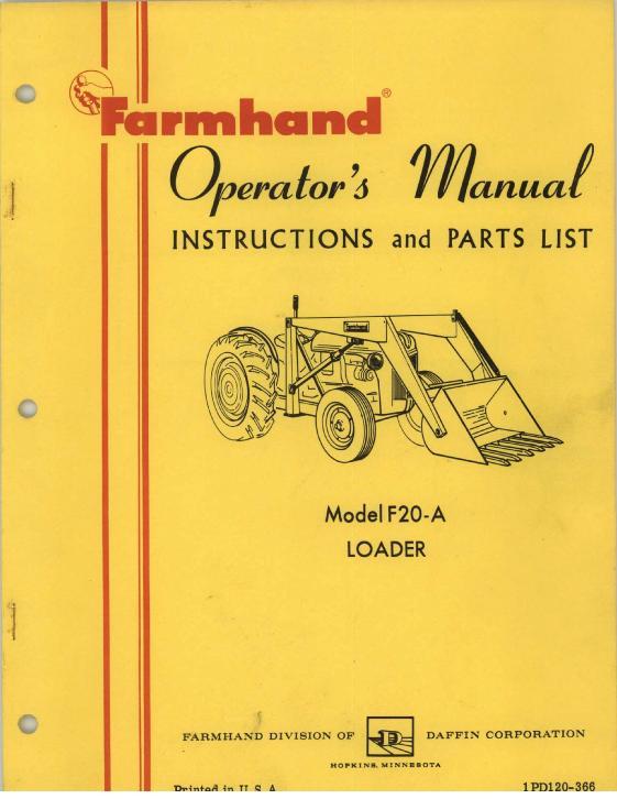 AGCO F20-A Loader (mounted, 1966) Operator Manual 1PD120366 English 1 AGCO F20-A Loader (mounted, 1966) Operator Manual 1PD120366 English