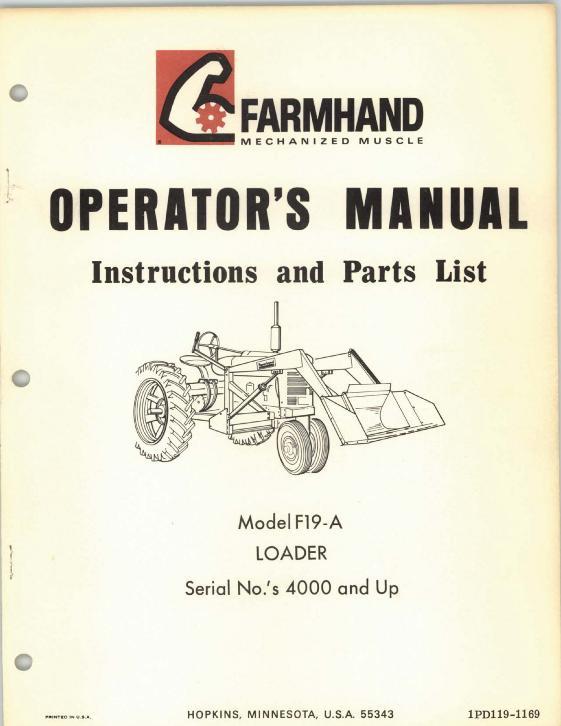 AGCO F20-A Loader (mounted, eff sn 1600, 1969) Operator Manual 1PD1201169 English 1 AGCO F20-A Loader (mounted, eff sn 1600, 1969) Operator Manual 1PD1201169 English