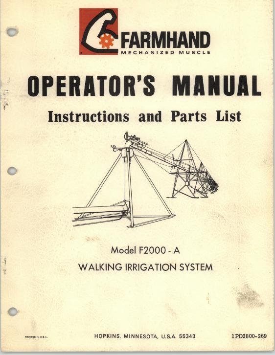AGCO F2000-A Walking Irrigation System (1969) Operator Manual 1PD3800269 English 1 AGCO F2000-A Walking Irrigation System (1969) Operator Manual 1PD3800269 English