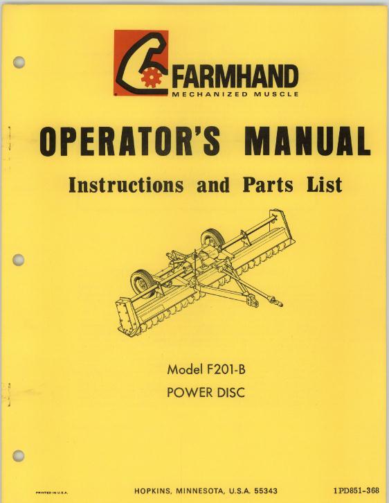 AGCO F201-B Power Disc (1968) Operator Manual 1PD851368 English 1 AGCO F201-B Power Disc (1968) Operator Manual 1PD851368 English