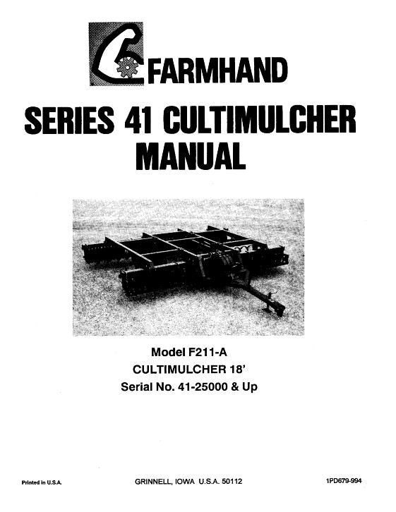 AGCO F211-A 41 Series Cultimulcher (18 ft, eff sn 25000, 1994) Operator Manual 1PD679994 English 1 AGCO F211-A 41 Series Cultimulcher (18 ft, eff sn 25000, 1994) Operator Manual 1PD679994 English