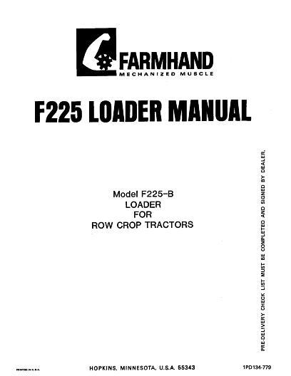 AGCO F225-B Loader (mounted, for row crop tractor, 1979) Operator Manual 1PD134779 English 1 AGCO F225-B Loader (mounted, for row crop tractor, 1979) Operator Manual 1PD134779 English