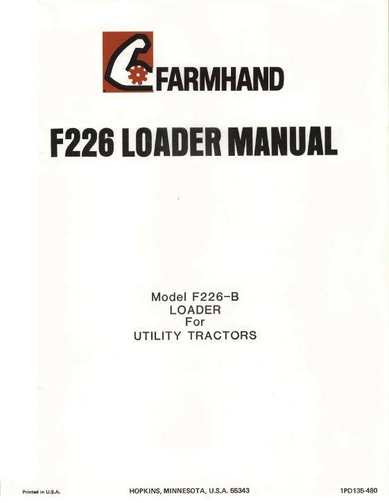 AGCO F226-B Loader (mounted, for utility tractor, 1980) Operator Manual 1PD135480 English