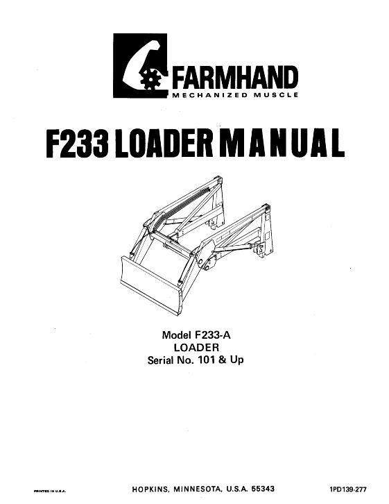 AGCO F233-A Loader (mounted, eff sn 101, 1977) Operator Manual 1PD139277 English 1 AGCO F233-A Loader (mounted, eff sn 101, 1977) Operator Manual 1PD139277 English