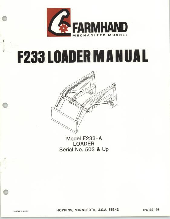 AGCO F233-A Loader (mounted, eff sn 530, 1979) Operator Manual 1PD139179 English 1 AGCO F233-A Loader (mounted, eff sn 530, 1979) Operator Manual 1PD139179 English