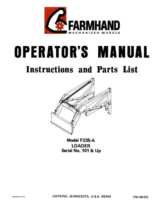 AGCO F235-A Loader (mounted, eff sn 101, 1975) Operator Manual 1PD138975 English 1 AGCO F235-A Loader (mounted, eff sn 101, 1975) Operator Manual 1PD138975 English
