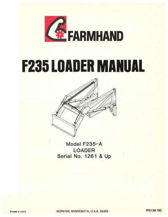 AGCO F235-A Loader (mounted, eff sn 1261, 1983) Operator Manual 1PD138783 English 1 AGCO F235-A Loader (mounted, eff sn 1261, 1983) Operator Manual 1PD138783 English
