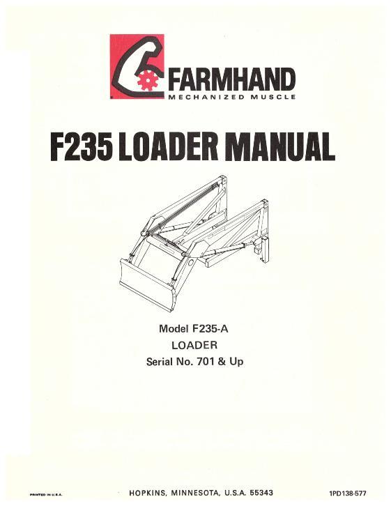 AGCO F235-A Loader (mounted, eff sn 701, 1977) Operator Manual 1PD138577 English 1 AGCO F235-A Loader (mounted, eff sn 701, 1977) Operator Manual 1PD138577 English