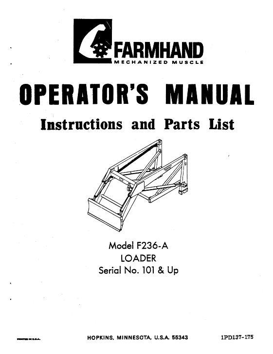 AGCO F236-A Loader (mounted, eff sn 101, 1975) Operator Manual 1PD137175 English 1 AGCO F236-A Loader (mounted, eff sn 101, 1975) Operator Manual 1PD137175 English