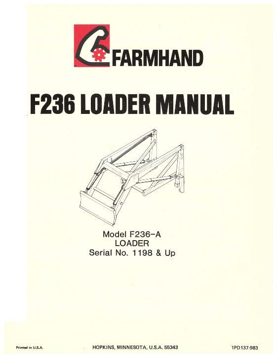 AGCO F236-A Loader (mounted, eff sn 1198, 1983) Operator Manual 1PD137983 English 1 AGCO F236-A Loader (mounted, eff sn 1198, 1983) Operator Manual 1PD137983 English