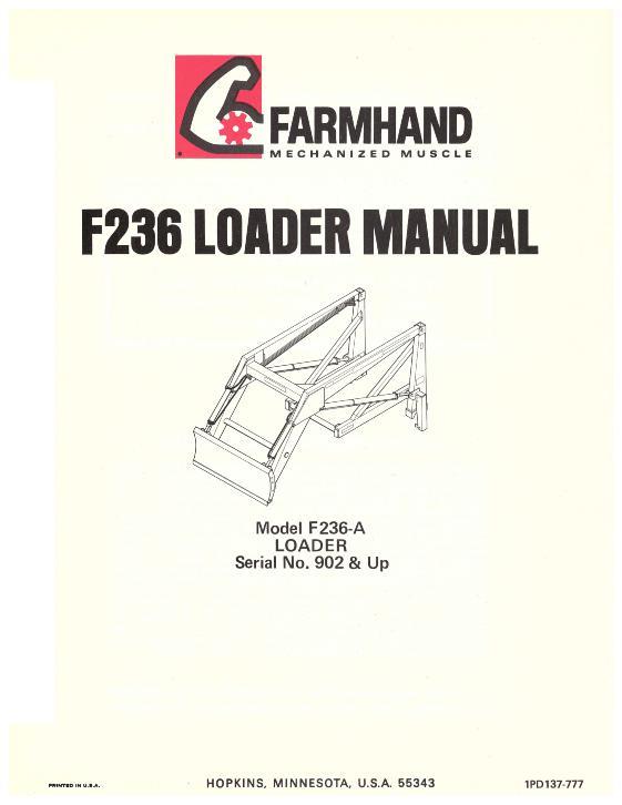 AGCO F236-A Loader (mounted, eff sn 902, 1977) Operator Manual 1PD137777 English 1 AGCO F236-A Loader (mounted, eff sn 902, 1977) Operator Manual 1PD137777 English