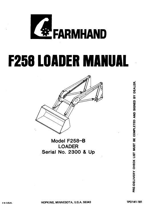 AGCO F258-B Loader (mounted, eff sn 2300, 1981) Operator Manual 1PD141181 English 1 AGCO F258-B Loader (mounted, eff sn 2300, 1981) Operator Manual 1PD141181 English