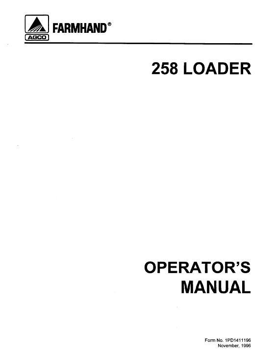 AGCO F258 Loader (mounted, 1996) Operator Manual 1PD1411196 English 1 AGCO F258 Loader (mounted, 1996) Operator Manual 1PD1411196 English