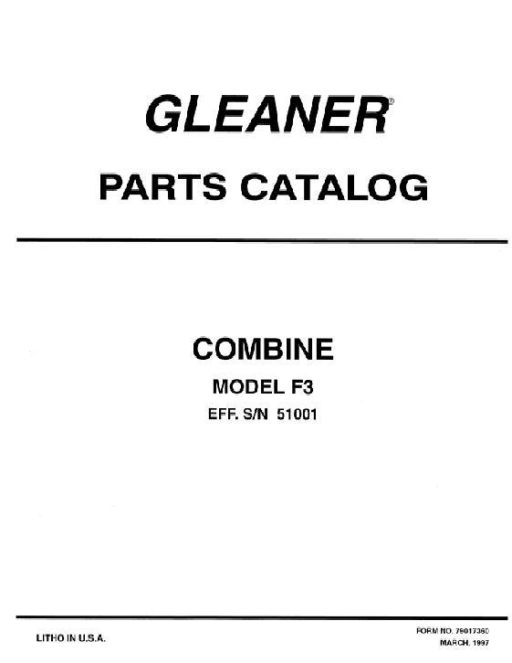 AGCO F3 Combine (eff sn 51001-57800) Parts Book 79017360 English
