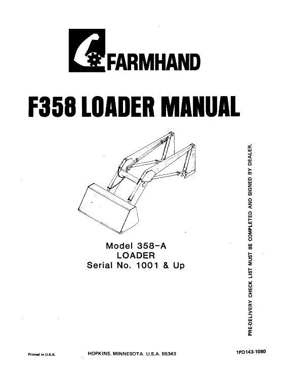 AGCO F358-A Loader (mounted, eff sn 1001, 1980) Operator Manual 1PD1431080 English