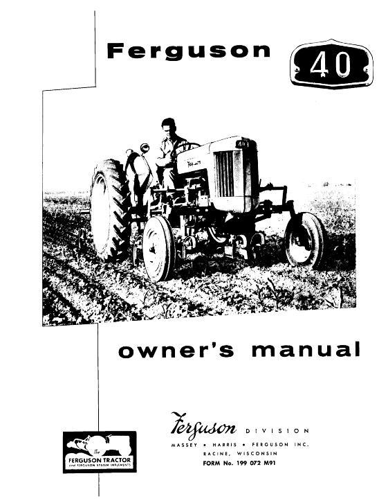 AGCO F40 Tractor (Ferguson 40) Operator Manual 199072M91 English