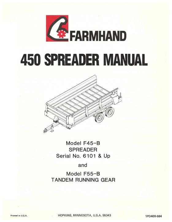 AGCO F45-B Spreader (450, eff 6101) F55-B Tandem Running Gear (1984) Operator Manual 1PD409684 English 1 AGCO F45-B Spreader (450, eff 6101) F55-B Tandem Running Gear (1984) Operator Manual 1PD409684 English