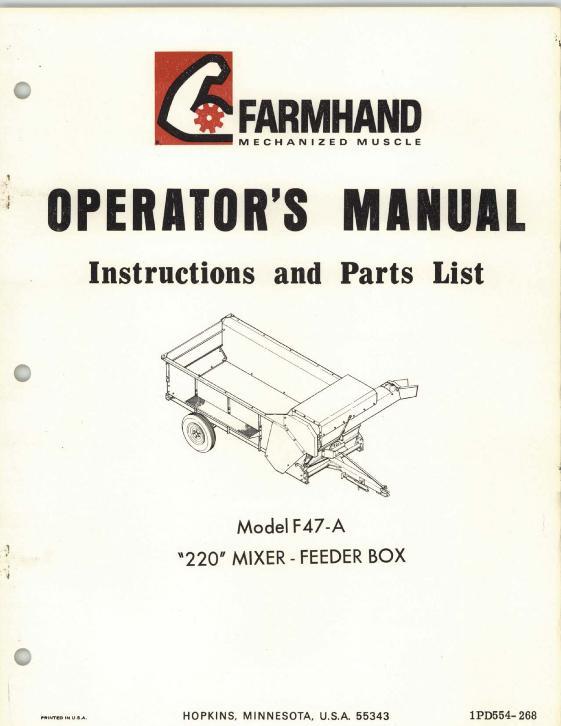 AGCO F47-A 220 Mixer Feeder (1968) Operator Manual 1PD554268 English 1 AGCO F47-A 220 Mixer Feeder (1968) Operator Manual 1PD554268 English