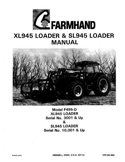 AGCO F495-D XL945 (eff sn 3001) SL945 (eff sn 10001) Loader (1994) Operator Manual 1PD164694 English
