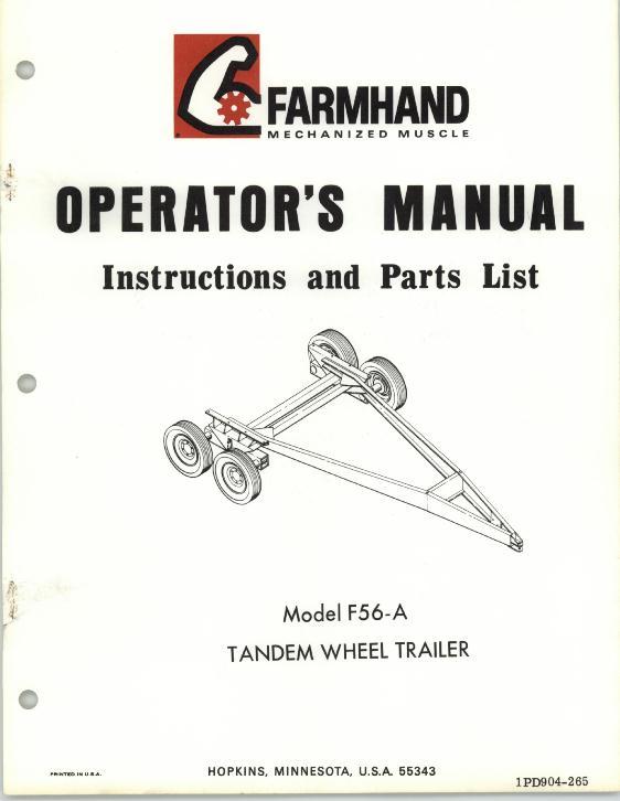 AGCO F55-A Trailer (tandem wheel, 1965) Operator Manual 1PD904265 English