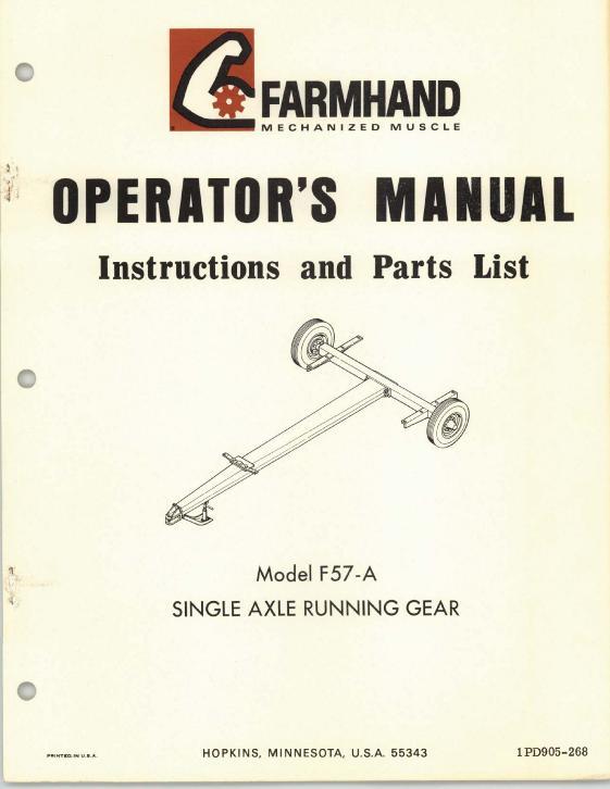 AGCO F55-A Trailer (tandem wheel, 1968) Operator Manual 1PD905268 English