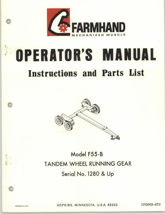 AGCO F55-B Running Gear (tandem wheel, eff sn 1280, 1970) Operator Manual 1PD903870 English 1 AGCO F55-B Running Gear (tandem wheel, eff sn 1280, 1970) Operator Manual 1PD903870 English