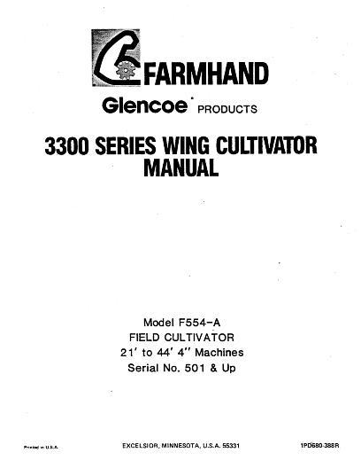 AGCO F554-A 3300 Series Wing Cultivator (21 ft- 44 ft-4in, eff sn 501) Operator Manual 1PD680388R English 1 AGCO F554-A 3300 Series Wing Cultivator (21 ft- 44 ft-4in, eff sn 501) Operator Manual 1PD680388R English