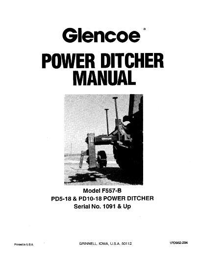 AGCO F557-B PD5-18 PD10-18 Power Ditcher (eff sn 1091, 1994) Operator Manual 1PD982294 English