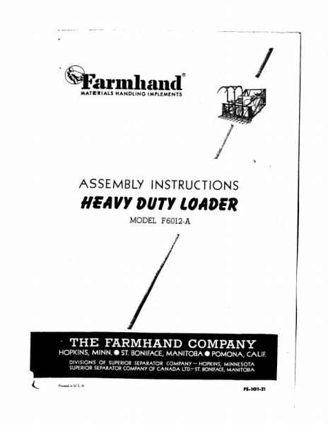 AGCO F6012-A Loader (heavy duty mounted) Operator Manual FS10121 English