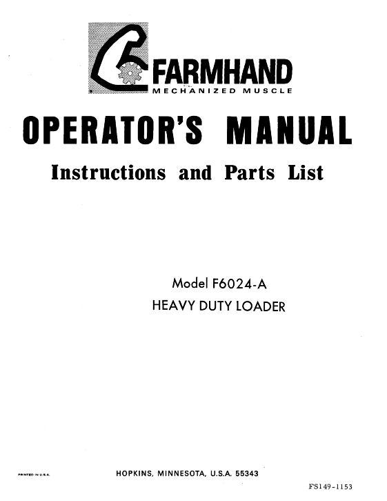 AGCO F6024-A Loader (heavy duty mounted, 1953) Operator Manual FS1491153 English 1 AGCO F6024-A Loader (heavy duty mounted, 1953) Operator Manual FS1491153 English